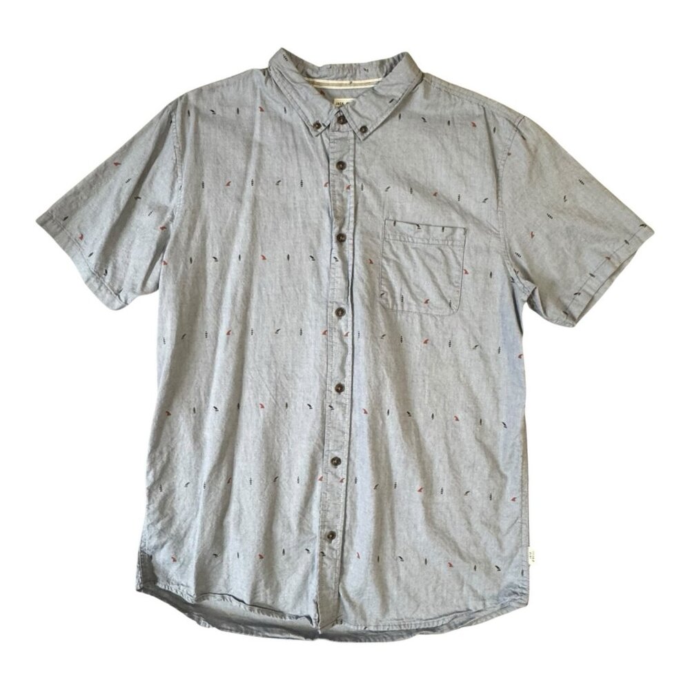 Jack O’Neill Men’s L Gray Cotton Button Up Shirt Surf Print Standard Fit Casual